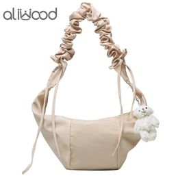 Bags aliwood Fashion Small Fresh Art Women's bag Drawstring Hobos Shoulder Bags Ruffle Nylon Tassel Female Crossbody Bags Handbags