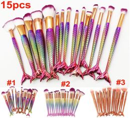 NEW 15pcs set Makeup Brushes Mermaid Brush 3D Colorful Professional Make Up Brushes Foundation Blush Cosmetic Brush kit Tool 3912500