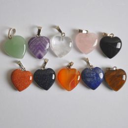 Pendant Necklaces Natural Mixed Stone Aventurine/Crystal/Carnelian/Sandstone/Lapis/Tigereye Heart GEM Lucky Jewellery 10PCS S3033