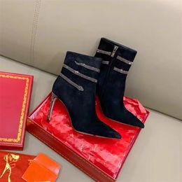 Ankle boots embellished suede Snake Strass stiletto Heeled Side Zip Pointed Toe Stiletto Heel Booties designer women's even