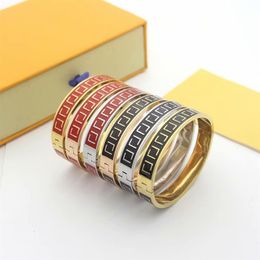 Europe America Fashion Style Lady Women Titanium steel Engraved F Initials Red Black Enamel Wide Bangle Bracelets 3 Color303B