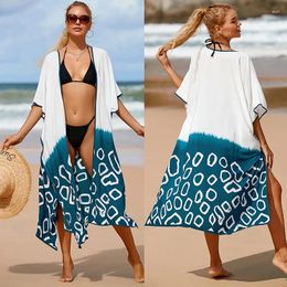 Women's Swimwear Summer Rayon Seaside Vacation Sun Protection Dress Long Skirt Cardigan Beach Jacket Bikini Swimsuit Blouse