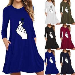 Casual Dresses Faux Wrap Lace Dress Women's Wild Long Loose Printed Sleeve Pockets Cute Sundress