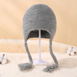 Berets Infant Wool Knitted Cap Solid Colour Knitting Braid Ear Warm Hat