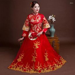 Ethnic Clothing High Quality 6XL Red Bride Cheongsam Traditional Women Phoenix Embroidery Qipao Wedding Dress Chinese Festive Dresses
