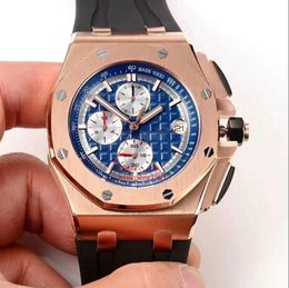 Quartz movement Men's watches 44mm 26401 white dial Rose gold Sports Rubber Chronograph work Men Wristwatches