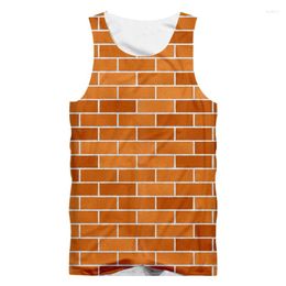 Men's Tank Tops IFPD EU Size 3D Top Men Casual Funny Red Brick Wall Print Sleeveless Shirt Summer Splicing Plus Fitness Vest