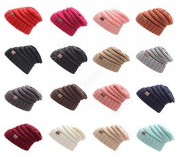 CC Knitted Hats Trendy Winter Beanie Warm Oversized Chunky Skull Caps Soft Cable Knit Slouchy Crochet Hats 17 Colours 20pcs TCC037680085