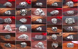 Top Gothic Punk Assorted Skull Sports Bikers Women039s Men039s Vintage Antique Silver Skeleton Jewellery Ring 50pcs Lots Whole1855640