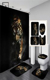 Black Tiger Animals Printed Shower Curtain Set Bathroom Bathing Screen Antislip Toilet Lid Cover Carpet Rugs Kitchen Home Decor 21975266