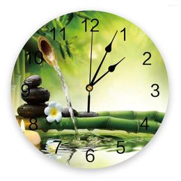 Wall Clocks Zen Stone Green Bamboo Forest Water Clock Fashion Living Room Quartz Watch Modern Home Decoration Round