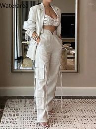 Women's Two Piece Pants Waterarea Fashion Set Long Sleeve Blazer Suit And Wide Leg Cargo 2024 OL Workout 2 Sets Outfit Tracksuit