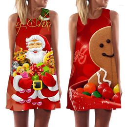 Casual Dresses Red Christmas Theme Print Women's Dress Santa Claus Sleeveless Snowman Midi For Female Loose-fitting Vestidos