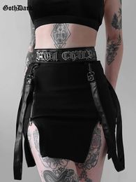 Dresses Goth Dark Mall Gothic Zip Split Sexy Women Mini Skirts Grunge Strap Black High Waist Pencil Skirt Punk Egirl Alt Party Clubwear