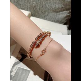 Bulgarie Carer Original Luxury Designer Bracelet Snake Shaped for Women Pure Silver 18k Rose Gold Full Diamond Snake Bone Multi Loop Snake Head Inlaid with Diamond