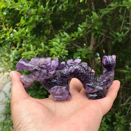 Decorative Figurines Natural Dream Amethyst Carved Chinese Dragon Polished Quartz Crystal Home Decoration Gift Figurine