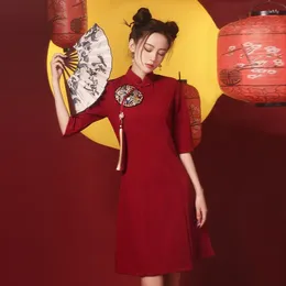 Ethnic Clothing Cheongsam Dress Modern 2023 Autumn Bridal Toast Red Qipao Traditional Chinese