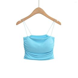 Camisoles Tanks Sexy Style Flat Vest Camisole Womens Fashion Inner Tight Strap Chest Pad Tube Top Short All-match Tide