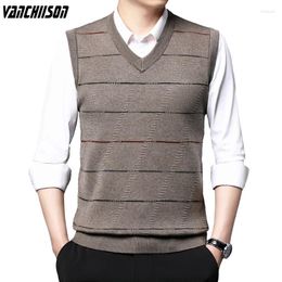 Men's Vests Men Wool Knit Tank Vest Sleeveless Jumpers Sweater Top Thick For Autumn Winter Stripes Vintage V Neck Male Fashion Clothing M-10