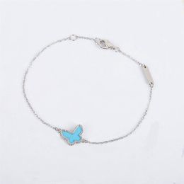 S925 silver Charm pendant bracelet with blue butterfly shape in two colors plated and rhombus clasp for women wedding jewelry gift228P