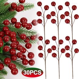 Decorative Flowers 1/30PCS Artificial Berries Red Cherry Christmas Fake Flower Wreath Xmas Tree Ornaments For Home Party Table Decor DIY