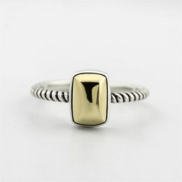 Solid 925 Sterling Silver Finger Rings for Women Rectangle Gold Tone Metal Hemp Rope Vintage Open Ring Fine Jewellery Whole YMR2231m