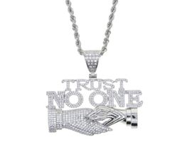 Chains Whole Design Gold Silver Plated Letter TRUST NO ONE Charm Pendant With Long Rope Chain Necklace For Men Hip Hop Jewelry3175706