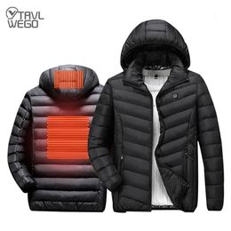 TRVLWEGO Winter Down Jacket For Men Electric Heating Warm 3rd Gear 8 Hours White Duck Down Solid Color USB Charging Hooded Coat 231228