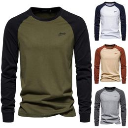 Men's T Shirts Cotton Long-Sleeved Mens T-Shirt Solid Color Letter Print Casual Tops Spring And Autumn Men Clothing
