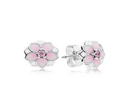 Pink magnolia Stud Earrings Original Box for 925 Sterling Silver Women Girls flowers Earrings retail Box sets1378914