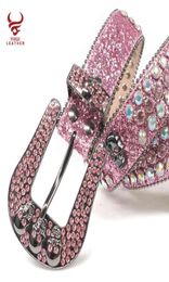 Wtern Rhinton Belts Strap Women Colorful Studded Skull Bling Fashion Pink Belt Simon62915947015423