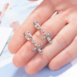 Dangle Earrings High Quality 5A Zirconia Crystal Stone Cross Pendant Small Hoop Gold Colour Fashion Drop Gifts For Women