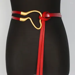 Belts Women Genuine Cowskin Leather Ladies Dress Skinny Thin Waist Strap Gold Colour Buckle Female Pasek Damski
