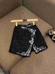 Skirts designer Autumn Black Pure Color Tweed Skirt Beaded Rhinestone Mini Short Asymmetry O3O202330 7IKV