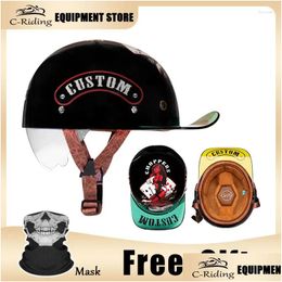 Motorcycle Helmets Retro Tralight Helmet Motorbike Scooter Cycling Adt Casco Moto Safety Half Face Baseball Cap Drop Delivery Automobi Dhkxy