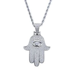 Fashion-Hamsa hand pendant necklaces for men women Hand of Fatima diamonds necklace Judea Arab Religious Protector Jewellery real go311W