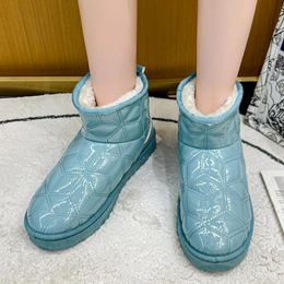 Boots Patent Leather Thick Plush Snow Boots Woman Winter 2022 Slip On Warm Ankle Boots Women Non Slip Platform Cotton Padded Shoes