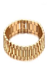 Link Chain Top Quality Gold Filled Watchband President Bracelet Bangles For Men Stainless Steel Strap Adjustable Jewelry19887450