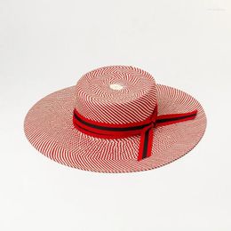 Berets X400 Striped Woven Bow Decoration With Paper Grass Flat Top Hat Outdoor Beach Sun Proof Straw Panama Caps