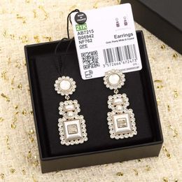 2022 Luxury quality charm drop earring with diamond and white crystal square shape for women wedding Jewellery gift have box stamp P346R