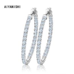 AIYANISHI Real 925 Sterling Silver Classic Big Hoop Earrings Luxury Sona Diamond Hoop Earrings Fashion Simple Minimal Gifts 220218226c