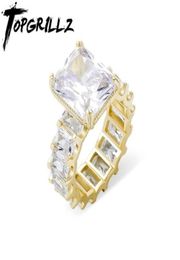 Cluster Rings TOPGRILLZ 2021 Square High Quality Copper Gold Color Iced Cubic Zirconia Hip Hop Fashion Jewelry Gift For Women233861554692