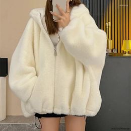 Women's Jackets Hooded Lamb Fleece Jacket Autumn Winter Zipper Warm Plush Outerwear Women Harajuku Loose Thicken Coat Female