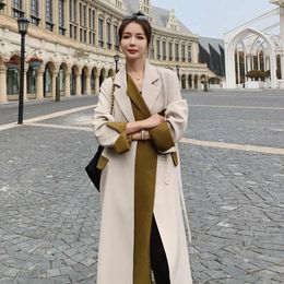 Women's Trench Coats Mid Length Spring Autumn Korean Coat Female Elegant Suit Windbreaker Jacket High-end Casual Splicing Outwear