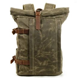 Backpack Waterproof Canvas Mochila Vintage Big Leather Trim Casual Bookbag Men Women Laptop Travel Rucksack Boy Girl Back Pack