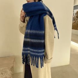 Korean version rainbow plaid imitation cashmere scarf for women mohair autumn and winter warm shawl