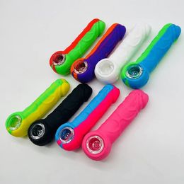 4.7 inch Colorful Male Penis Silicone Tobacco Oil Burner Pipes With Glass Bowl Water Bubbler Dick Penis Beaker Bong Dab Rigs Unbreakable Smoking Hand Pipes