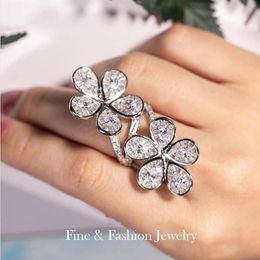 Unique Cocktail Vintage Jewellery Fine 925 Sterling Silver White Topaz CZ Diamond Gemstones Party Women Wedding Engagement Flower Ri358V