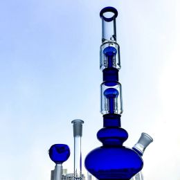 Unique Hookahs Heady Water Glass Bongs Double 4 Arms Tree Perc Oil Dab Rigs 18mm Female Joint Beaker Base Pipes With Bowl LL