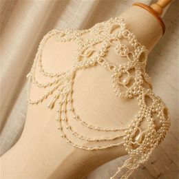 Wedding Bridal Pearls Wrap Shoulder Necklace Full Body Chain Jewelry Princess Handmade Dress Accessories Luxury Fashion Necklace W270d